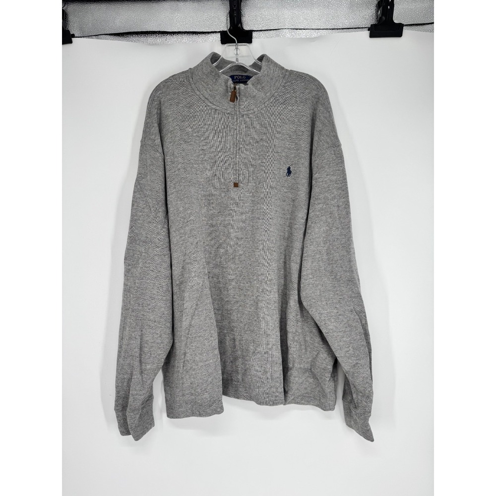Polo Ralph Lauren Sweater 3XL Big 3XB Light Grey Quarter 1/4 Zip Pony Logo Knit